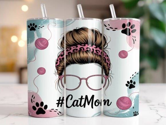20oz Messy Bun Cat Mom Tumbler Wrap: A Graphics Asset That Speaks to Lifestyle Brands