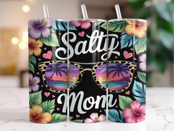 20oz Salty Mom Tumbler Wrap PNG Design: A Versatile Graphic for Branding and Marketing