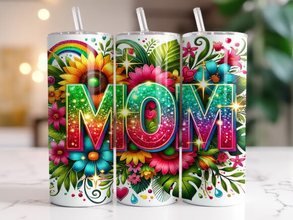 Glitter Mom Floral 20oz Tumbler Wrap PNG Review: A Vibrant Graphic Design Asset