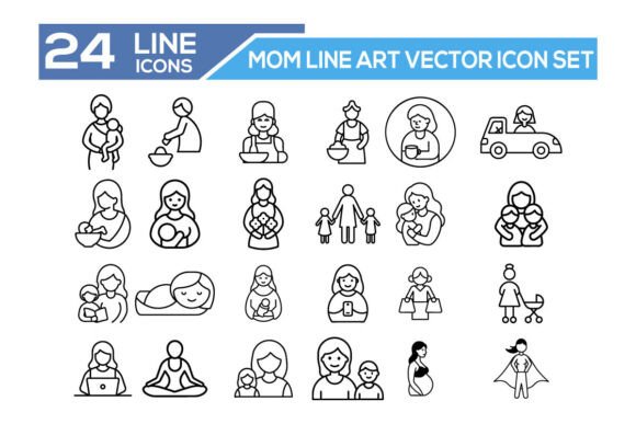 Mom Line Art Vector Icon Set: A Versatile Graphic Design Asset for Modern Branding