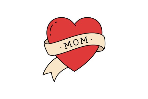 Red Heart with Cream Banner Mom Illustration for Local Business Branding