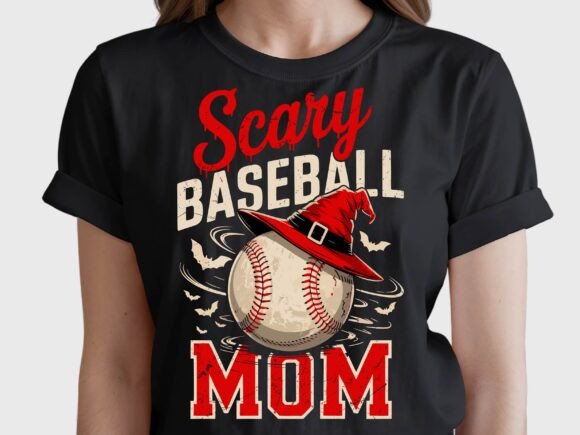 Scary Baseball Mom Halloween Witch Bat Graphic for T-Shirt Designs