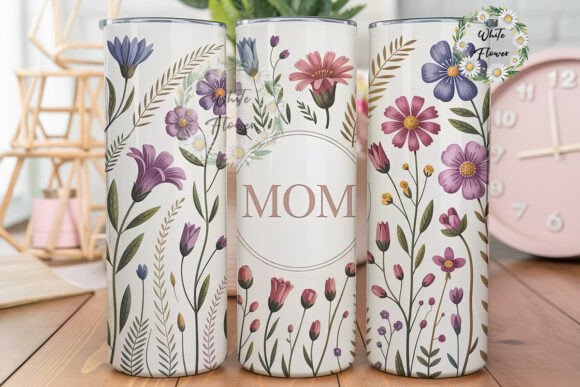 Watercolor Mom Flowers Tumbler Wrap: A Soft Graphic for Local Branding